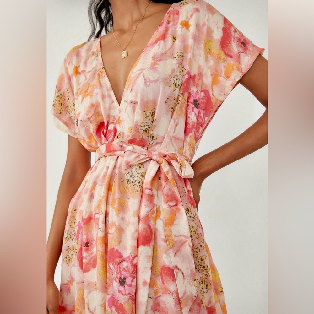 Free People Floral Mini Dress in Pink and Orange
